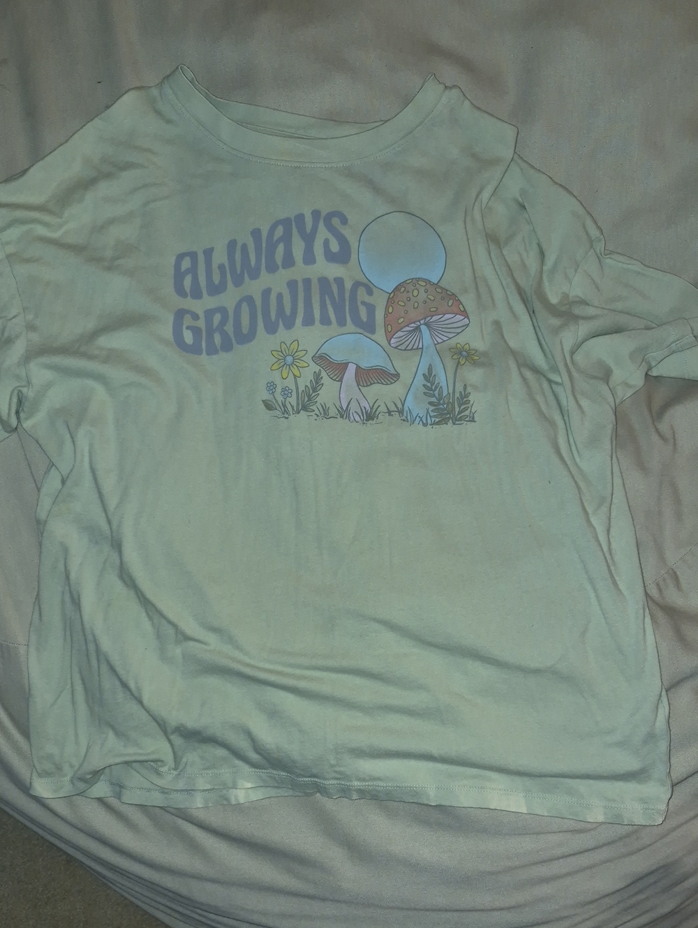 American Eagle Outfitters Pale Green 'Always Growing' Mushroom Graphic Tee